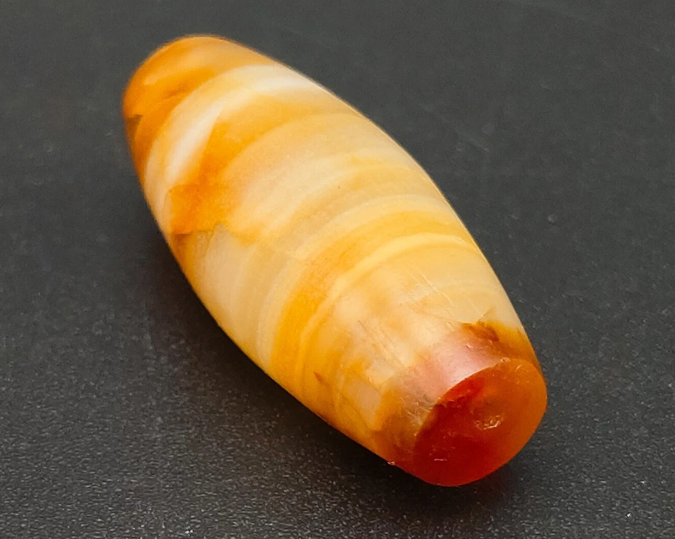 Antiguo abalorio bicono tallado medicina ágata capa ondulada naranja brillante #CP833 Foto 4 de 4