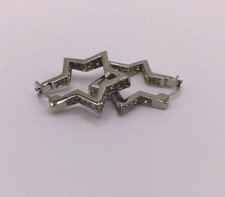 Silver Star with Rhinestones Pierced Hoop Style Earrings