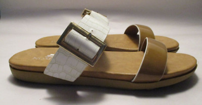 NEW Nomad Capri Women 8M White/Shiny Tan Flat Adjustable Strap Comfort Sandals