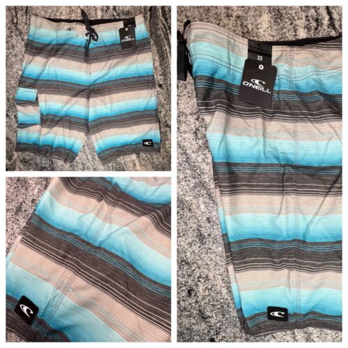 O’Neill Lennox Board Shorts Men’s Size 32 Surf Trunks Swim Blue Stripe NEW