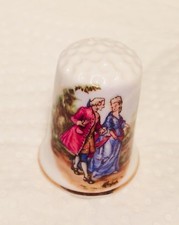 1 Fingerhut, Barockzeit, Paar im Garten, Goldrand, O.Gebrauchsspuren