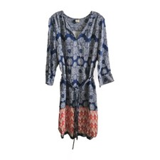 Faded Glory Dress Size Large L Blue White 3/4 Sleeves High Low Hem