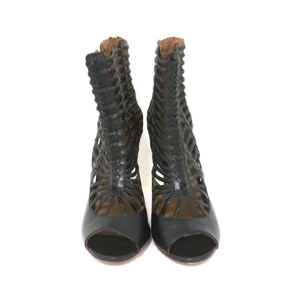 Aquazzura Cage Botas Venus Negro Cuero Trenzado Talla 39 Punta Abierta Botines Foto 3 de 4