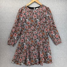HD in Paris Anthropologie Womens Small Floral Dress Black Pink Orange 3/4 Sleeve