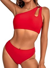 Womens Large Bikini Two Piece Crop Top Swimsuit High Waisted One Shoulder Padded