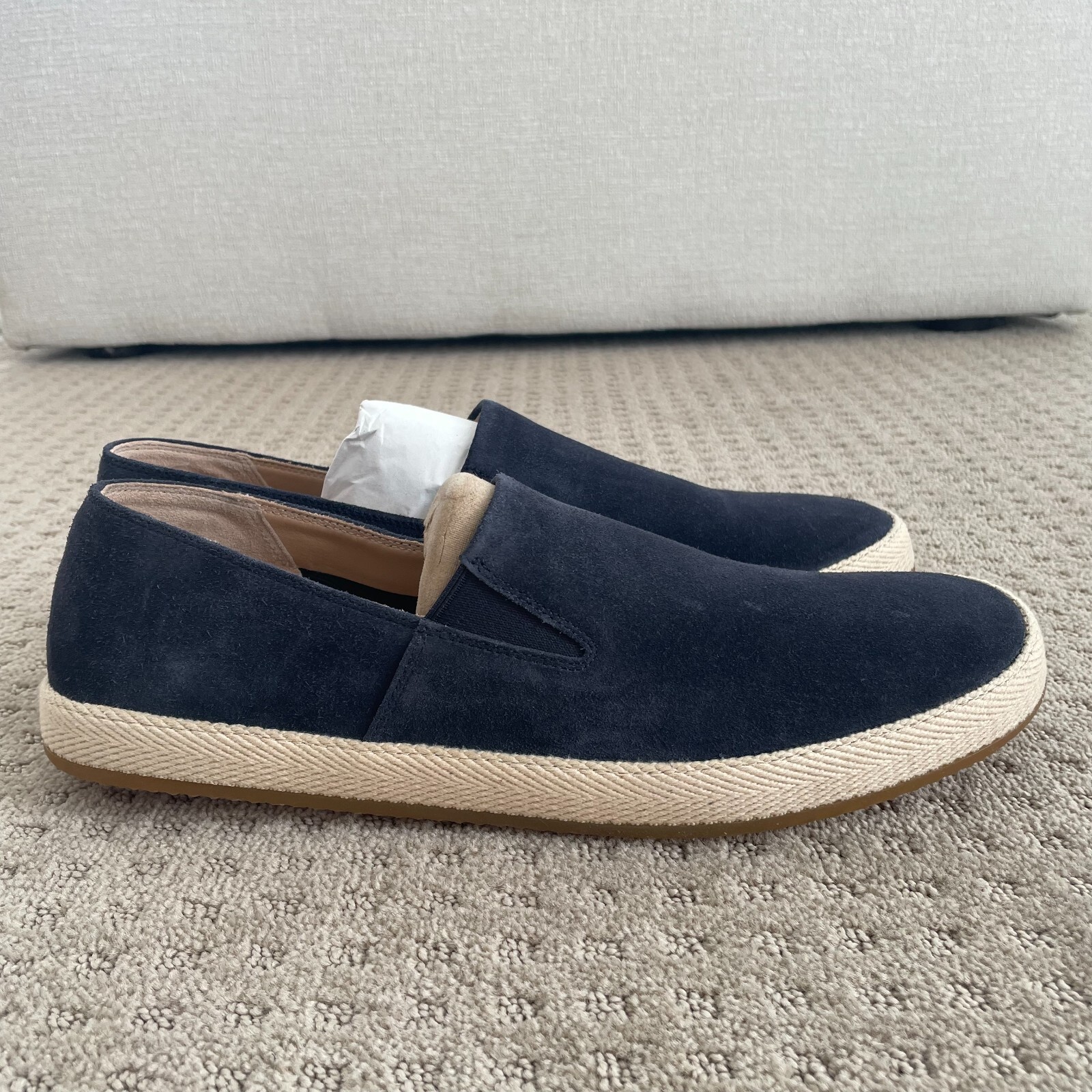 SAOLA Sneaker slip on Vince Chesner scamosciata uomo US 12 blu costiero rafia suola media NUOVE