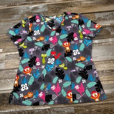Women's Scrub Star M top gray lion monkey sloth animals Nurse Medical
