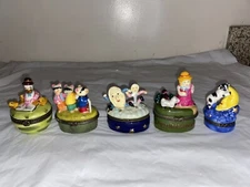 Vtg Nursery Rhyme Dish Spoon mice goose Mary cow moon Trinket Box Lot