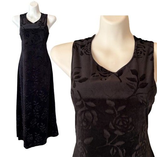 Vintage schwarz Samt Rose Burnout Maxikleid Damen Large Whimsigoth Fee Goth