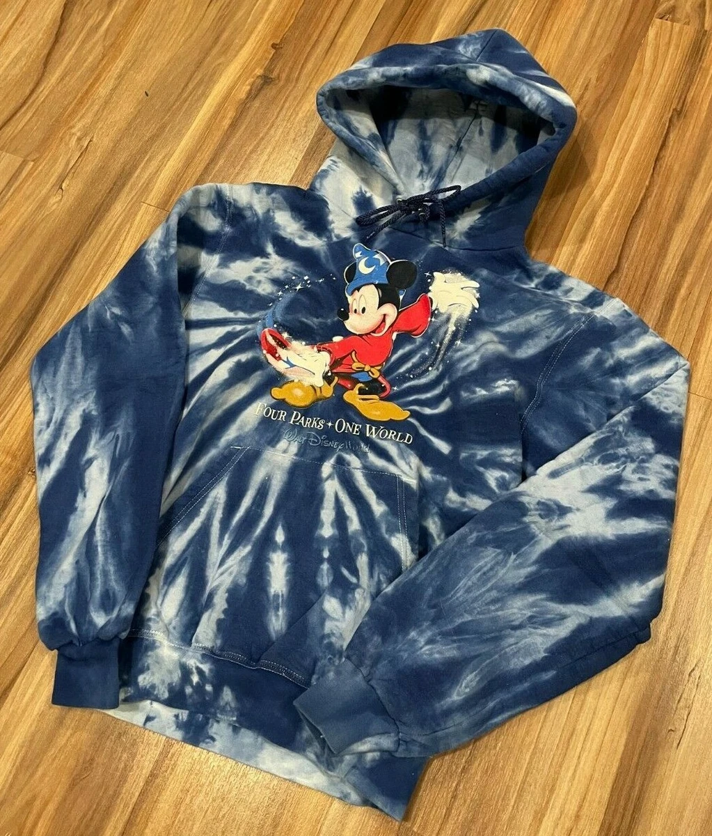 Vintage Disney Parks Fantasia Mickey Mouse Wizard Tie Dye Hoodie Sweatshirt  Sz S | eBay