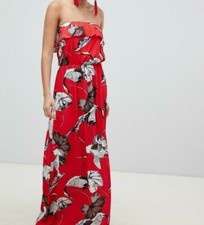 Pretty Little Thing Bird Print Maxi Red Dress - Size UK8 , BNWT