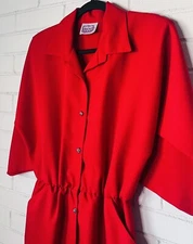 Vintage 1980's California Looks Rich Red Belted Dress Size 10 POCKETS