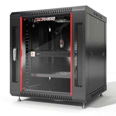 12U Server Rack Locking Network Cabinet Data Enclosure with PDU-Feet-Fan-Shelf