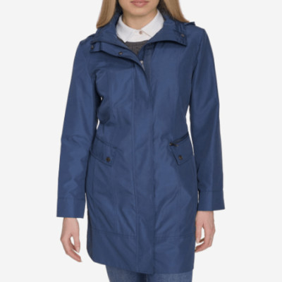 Cole Haan Signature Back Bow Hooded Packable Raincoat Navy / Ink Size Small