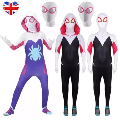 Girls Ghost Spider Stacy Gwen Cosplay Halloween Costume Jumpsuit Fancy Dress UK