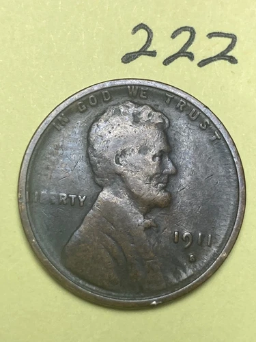 1911-S LINCOLN WHEAT CENT, rare date, "VERY GOOD" condition #222