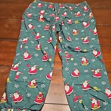 The Company Store Mens Flannel Green SantaPrint Pajama Bottoms Christmas NWOT