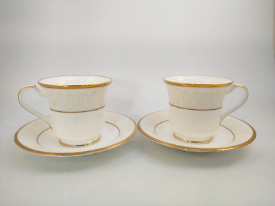 Set of 2 Noritake White Palace Cups and Saucers