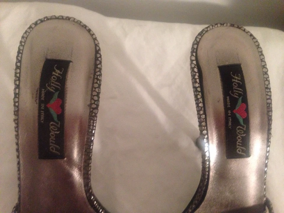 Hollywould Metallic/Black Speckled Slip On Strappy Sandals 4" Heels Sz 8.5 EUC  - Image 3 of 4