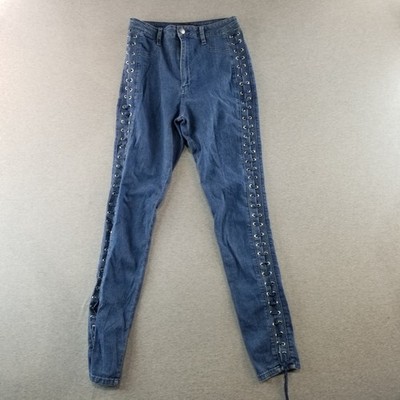 Fashion Nova Jeans Women's Sz 11 Aprodite Lined Side Det. Med Wash Cute Normcore