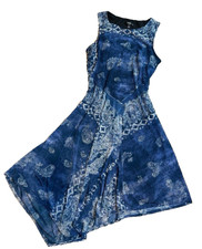 Simply Vera Wang Paisley Patchwork Asymmetric Midi Dress Blue Boho Whimsigoth L