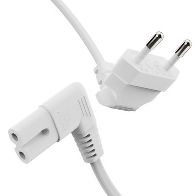 Netzkabel  Euro Stecker 90° auf IEC Buchse C7 90°  2.00m  weiß