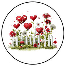 HEARTS WITH FENCE VALENTINES DAY ENVELOPE SEALS LABELS STICKERS PARTY FAVORS
