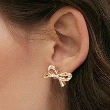 Gold Bow Earrings Stud Post Fashion Jewelry Cute Gift Holiday Stocking Stuffer