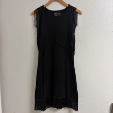 ASOS DESIGN Womens Black Knit Fringe Mini Dress Sleeveless Flapper Style US 10
