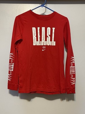 Nike Big Boy s Dri-Fit B.E.A.S.T. Red Graphic Crew Neck Long Sleeve T-Shirt XL