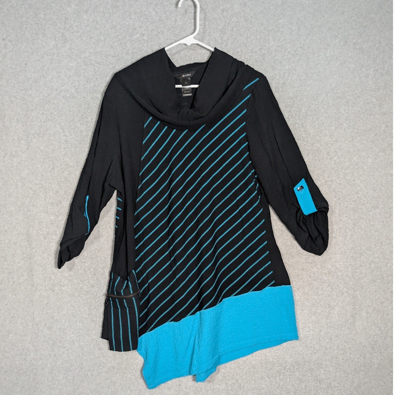Ali Miles Tunic Top Women Large Asymmetric Hem Cowl Neck Lagenlook Art to Wear