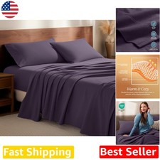 OEKO-TEX Certified Queen Flannel Sheet Set 4pc Deep Pocket Eggplant Cotton
