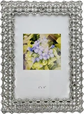 4 x 6 Ring Border Photo Frame,Metal Picture Frame with Brilliant Crystals, Weddi