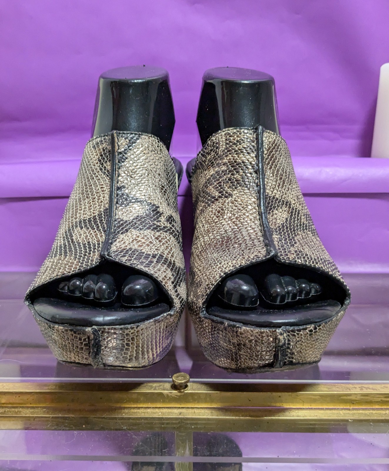 Ariat Brown Leather Womens Python Print Mule Plat… - image 2