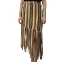 Faux Suede Southwest Asymmetrical Fringed Festival Skirt Size Medium