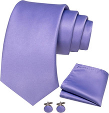 Solid Color Tie and Pocket Square with Cufflinks Set for Men