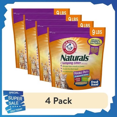(4 pack) ARM & HAMMER Naturals Clumping Cat Litter With Corn Fibers, Odor