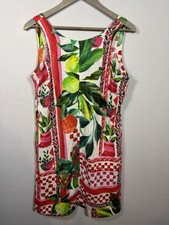 next Linen Blend Shift Dress Size 10 Mediterranean Lemon Orange Fruit Print Mini