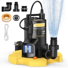 1 HP Automatic Pool Cover Pump, 4500GPH Water Pump with Unique External Switc...