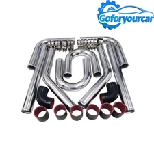 3" DIY Polished Intercooler Piping w/ U Pipe Black Silicone Coupler + Clamp Kit