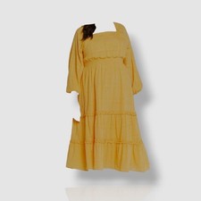 Ella by Rafaella Women's Yellow Square Neck Puff Sleeve Dress Plus Size 1X