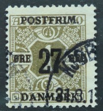 Denmark 1918 27 ore on 1 ore SG 197 Used cat £12