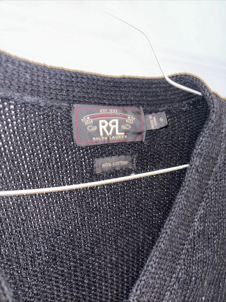 Cárdigan RRL Doble RL Ralph Lauren Cuello en V Cremallera Índigo Real Pesado Foto 2 de 4