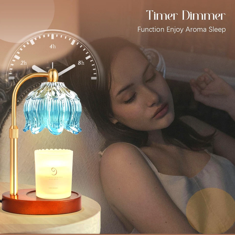 Lámpara Calentador Vela Flor Ajustable con Temporizador, Calentador Vidrio Tulipán Loto Luz... Foto 2 de 4
