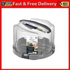 Round Plastic Cake and Cupcake Carrier, Clear with Gray Handle
