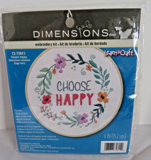 DIMENSIONS LEARN A CRAFT "CHOOSE HAPPY" EMBROIDERY KIT NIP 6"