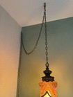 Pair of Vintage Mid Century Hollywood Regency Amber Glass Swag Lamps — photo 5