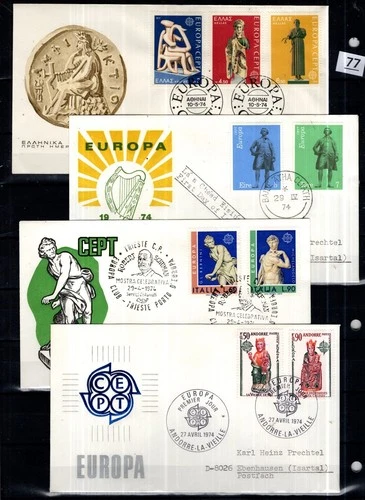 // GREECE, IRELAND, ITALY, FRENCH ANDORRA 1974 - 4 FDC - CEPT - ART