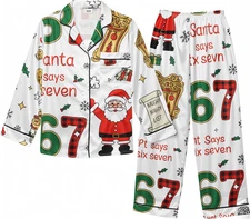 Six Seven Meme Christmas Pajama Set For Women and Kids Santa Says Six Seven Paja