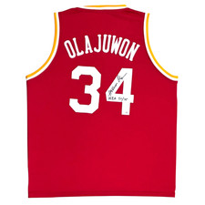 HAKEEM OLAJUWON AUTOGRAPHED RED JERSEY JSA AUTHENTICATED NBA 50/75